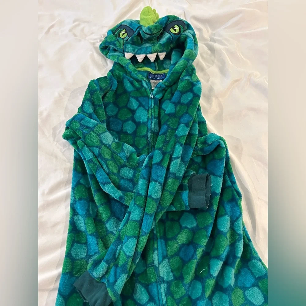 Santeve Kids Dinosaur Fleece Pajamas Hooded One Piece Costume Green Size M 10-12
